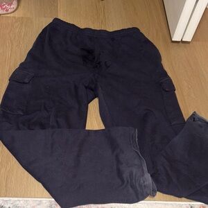 Brandy Melville Navy Blue Wide Leg Cargo Sweatpants